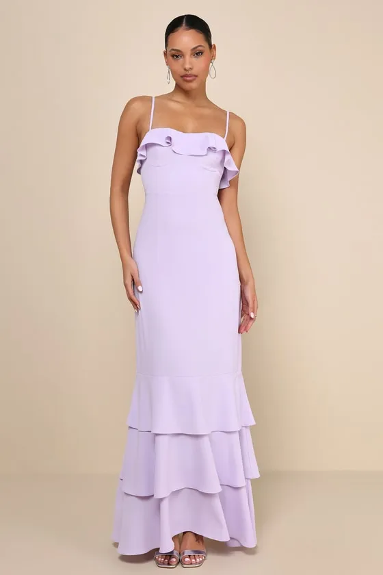 Lively Evenings Lavender Sleeveless Tiered Maxi Dress sold by Lulus