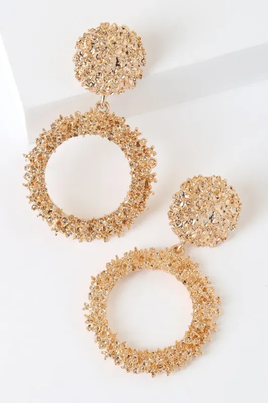 Creative Muse Gold Textured Circle Earrings sold by Lulus