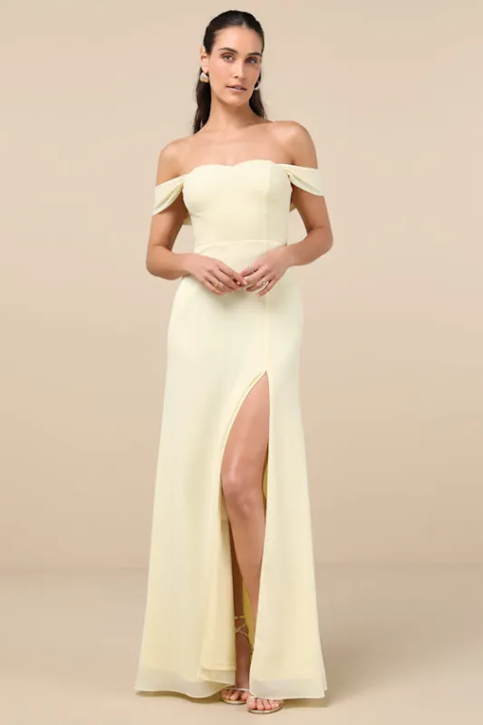 Magical Magnetism Pale Yellow Off-the-Shoulder Maxi Dress sold by Lulus