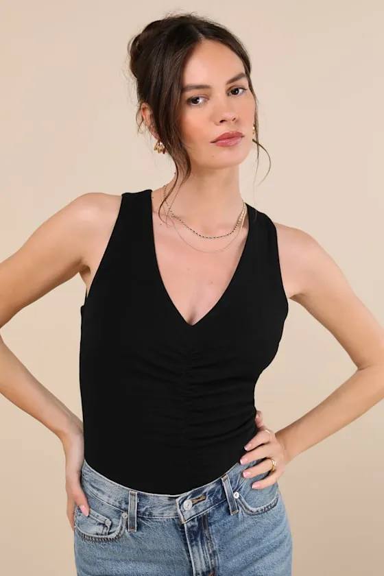 Kosta Black Ruched Jersey Knit Tank Top sold by Lulus