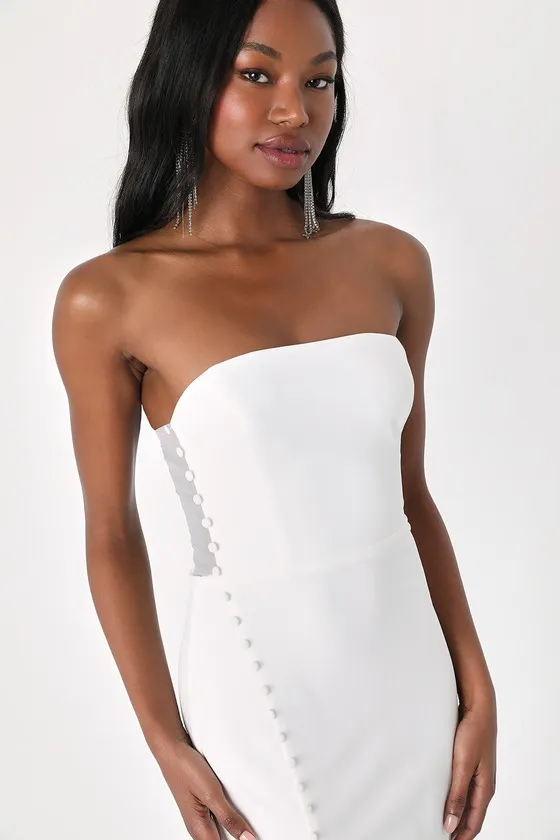 Loving the Feeling White Strapless Bodycon Midi Dress sold by Lulus