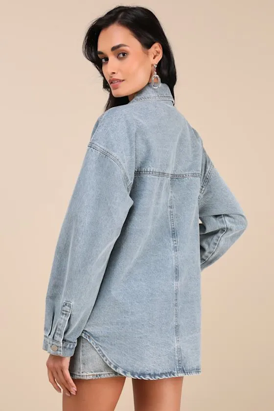 Callahan Light Wash Denim Oversized Shacket sold by Lulus product image thumbnail 3