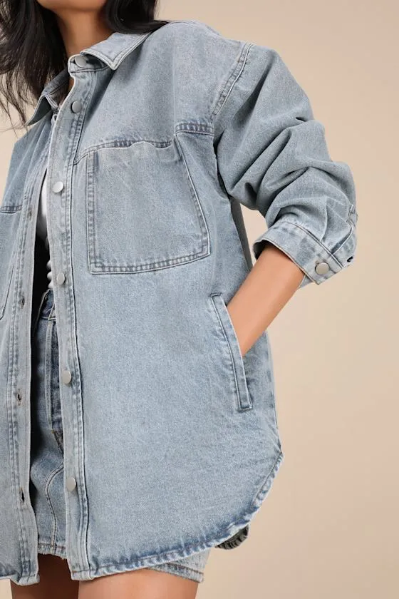 Callahan Light Wash Denim Oversized Shacket sold by Lulus product image thumbnail 4