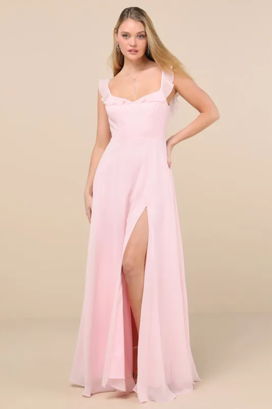 Dreamy Admiration Light Pink Ruffled Maxi Dress sold by Lulus