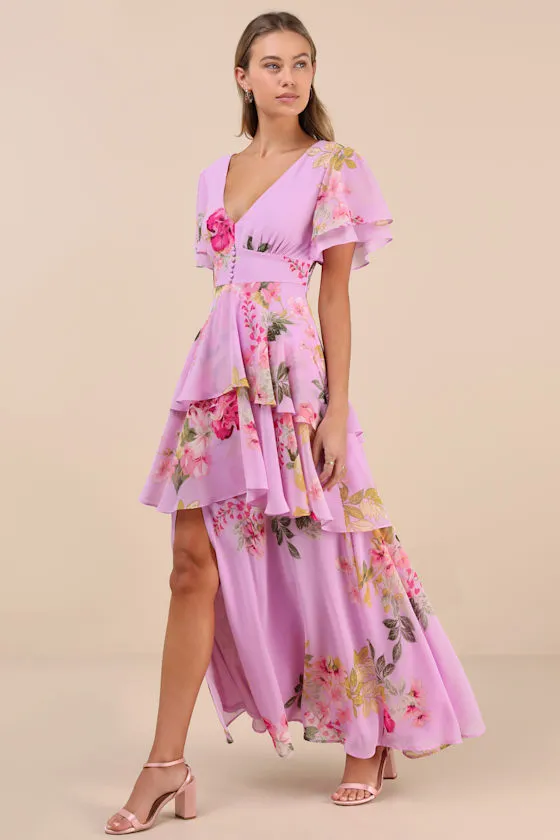 Midnight Mood Lilac Floral Print Tiered Maxi Dress sold by Lulus product image thumbnail 3