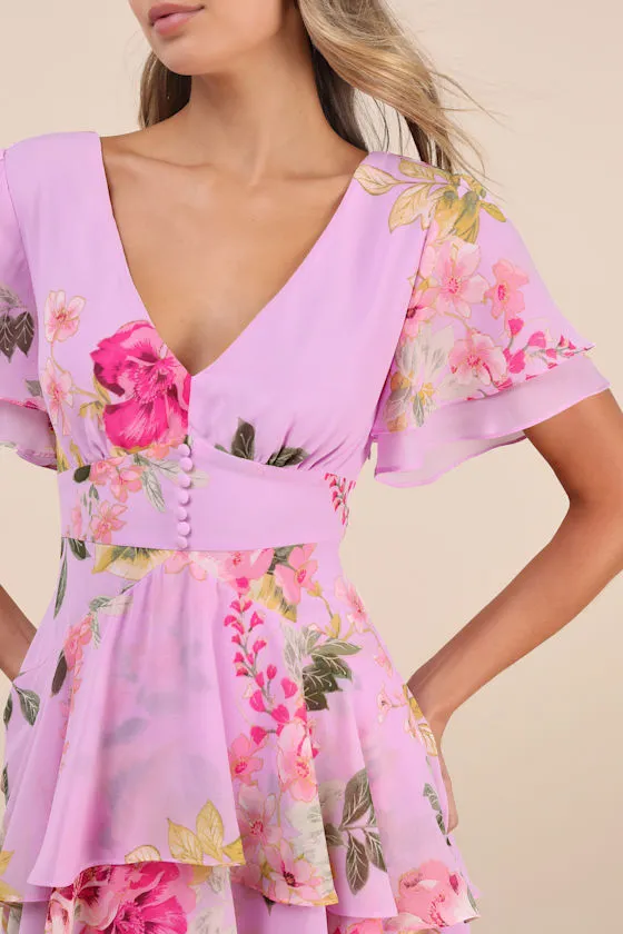 Midnight Mood Lilac Floral Print Tiered Maxi Dress sold by Lulus product image thumbnail 4