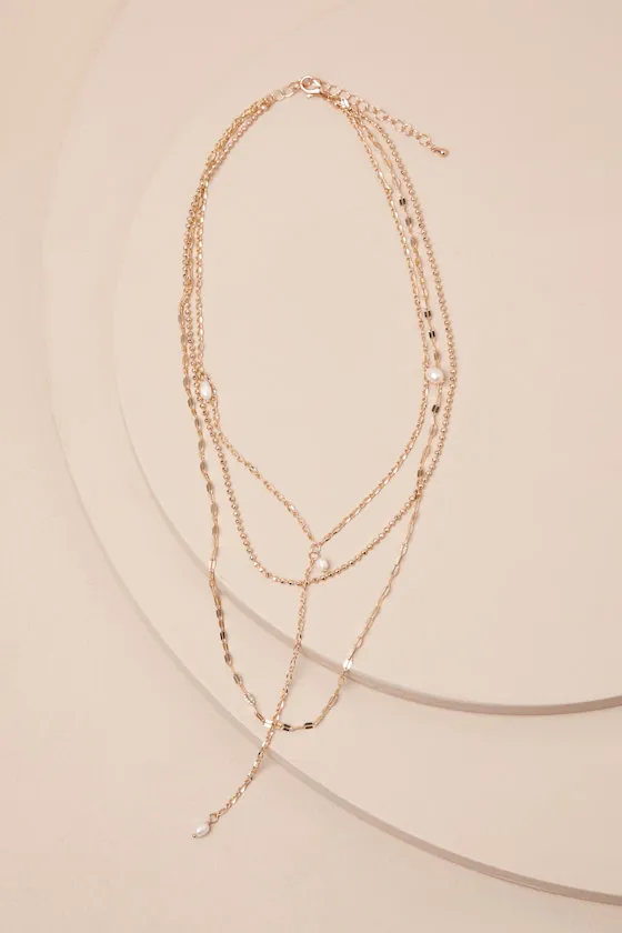 Ferona Gold Pearl Layered Lariat Necklace sold by Lulus product image thumbnail 2