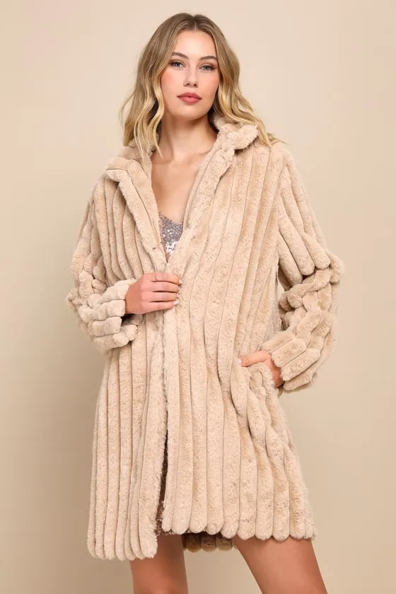 Classy Season Beige Faux Fur Coat sold by Lulus