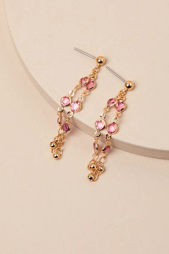 Rahela Gold and Pink Chain Link Drop Earrings sold by Lulus