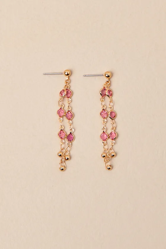 Rahela Gold and Pink Chain Link Drop Earrings sold by Lulus product image thumbnail 2