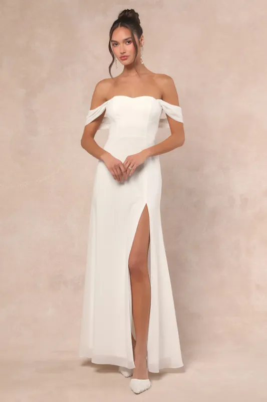 Magical Magnetism White Off-the-Shoulder Maxi Dress sold by Lulus