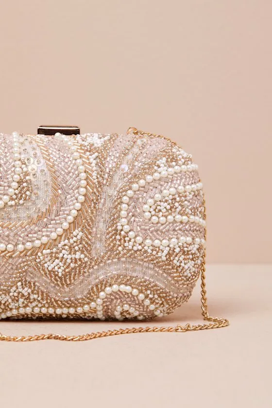 Upscale Idea Beige and Pink Beaded Pearl Hard-Sided Clutch sold by Lulus product image thumbnail 2