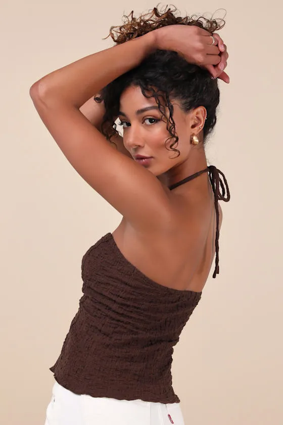 Kelani Brown Textured Knit Halter Crop Top sold by Lulus product image thumbnail 2