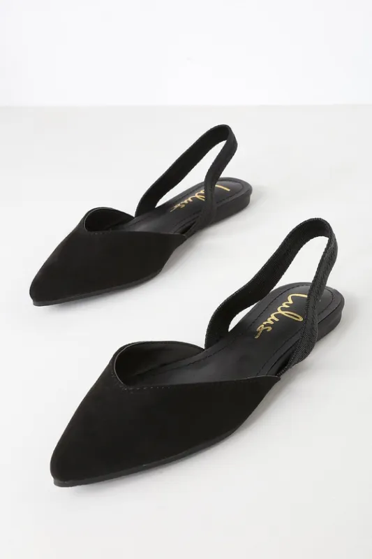 Mae Black Suede Pointed-Toe Slingback Flats made by Lulus