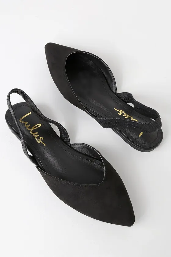 Mae Black Suede Pointed-Toe Slingback Flats sold by Lulus product image thumbnail 4