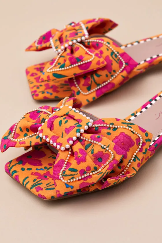 Garnet Orange Floral Pearl Bow Slide Sandals sold by Lulus product image thumbnail 3
