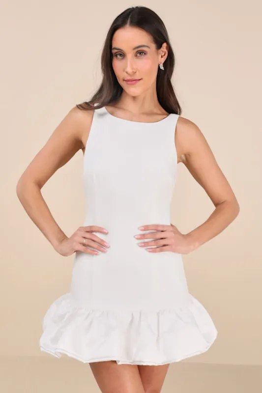 Superb Aura White Ruffled Drop Waist Mini Dress sold by Lulus