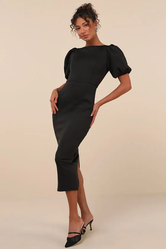 Simply Beloved Black Puff Sleeve Bodycon Midi Dress sold by Lulus product image thumbnail 2