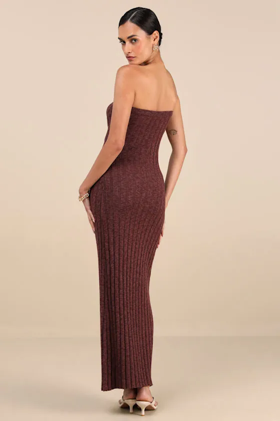 Koko Brown Ribbed Knit Strapless Maxi Dress sold by Lulus product image thumbnail 2
