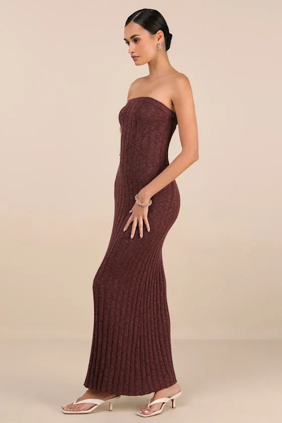 Koko Brown Ribbed Knit Strapless Maxi Dress sold by Lulus product image thumbnail 3