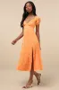 Blossoming with Charm Orange Embroidered Tie-Back Midi Dress sold by Lulus