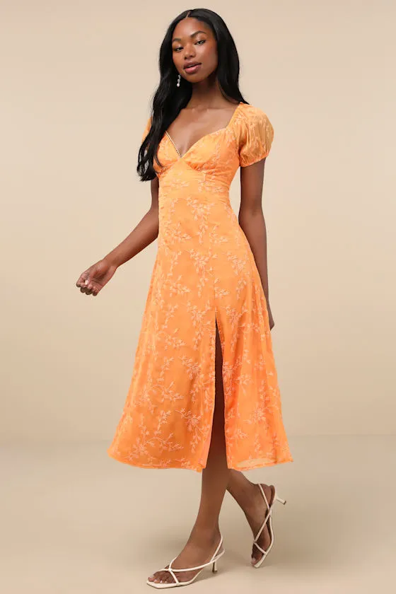 Blossoming with Charm Orange Embroidered Tie-Back Midi Dress sold by Lulus product image thumbnail 2