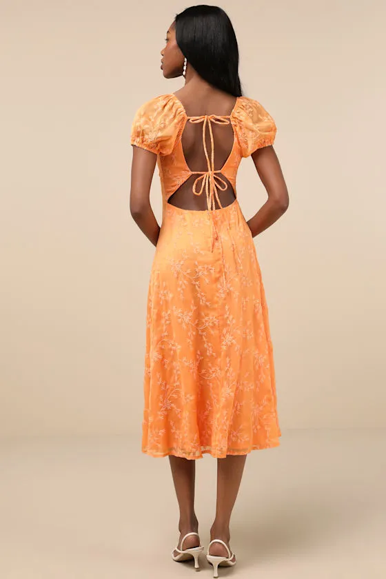 Blossoming with Charm Orange Embroidered Tie-Back Midi Dress sold by Lulus product image thumbnail 3