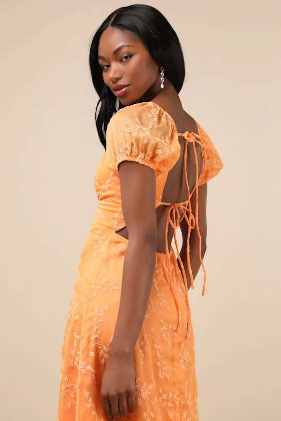 Blossoming with Charm Orange Embroidered Tie-Back Midi Dress sold by Lulus product image thumbnail 4