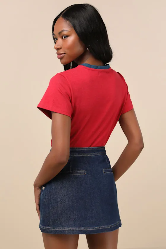 Fadella Dark Wash Denim High-Rise Skort sold by Lulus product image thumbnail 2