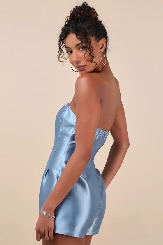 Dayvon Light Blue Strapless Romper sold by Lulus product image thumbnail 2