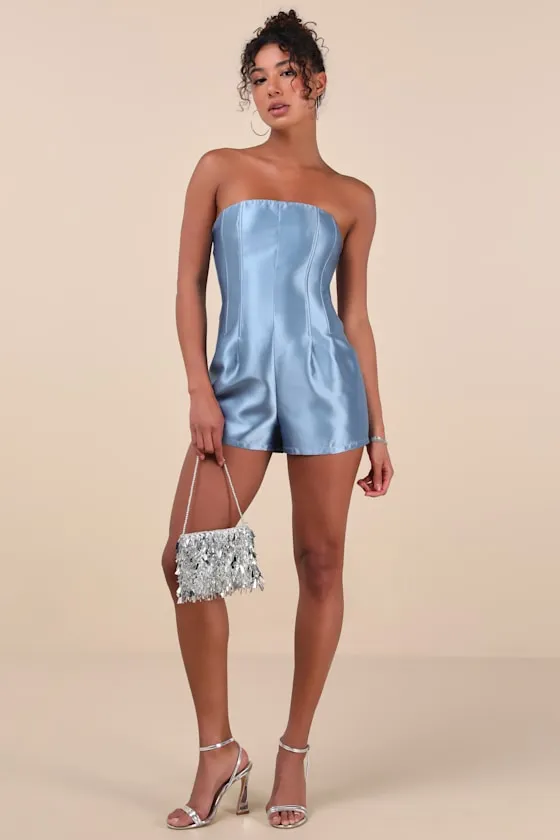 Dayvon Light Blue Strapless Romper sold by Lulus product image thumbnail 3
