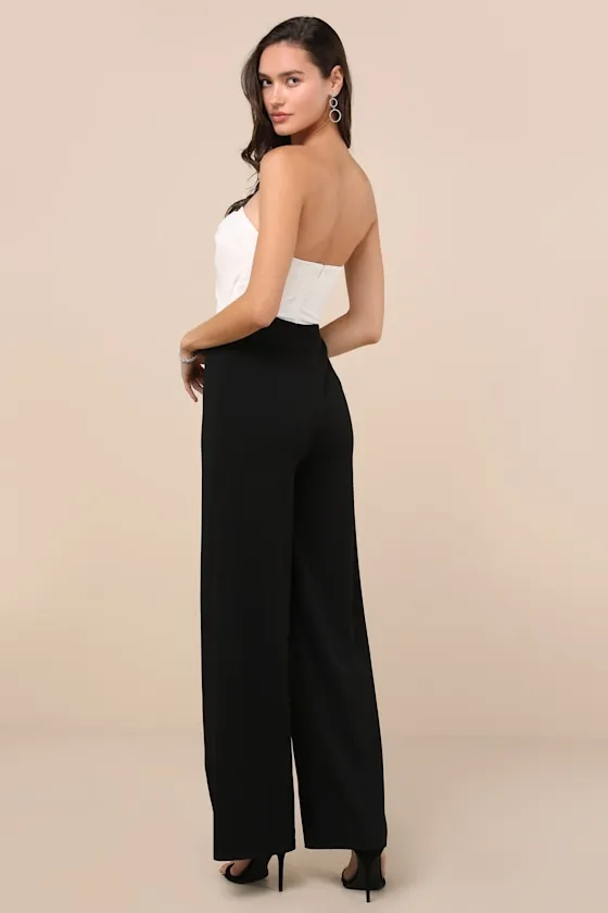 Vickie Black and White Cutout Strapless Wide-Leg Jumpsuit sold by Lulus product image thumbnail 2