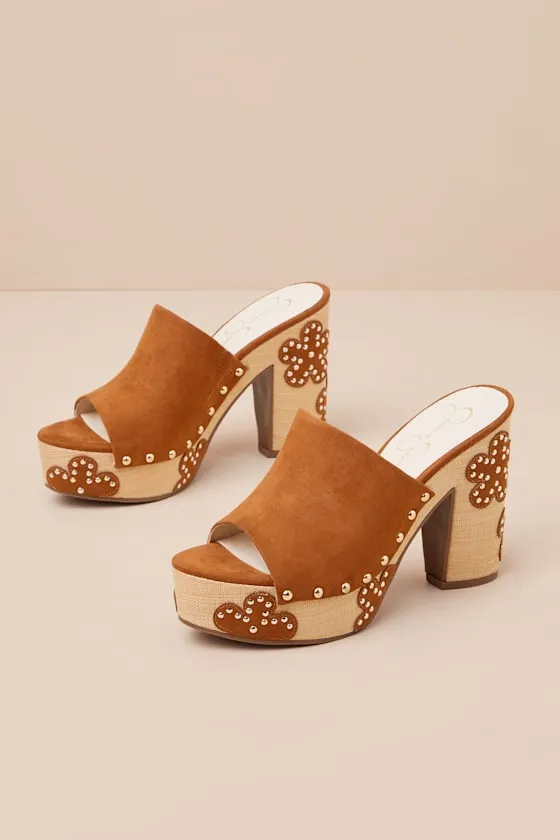 Shelbie Tuscan Tan Suede Platform High Heel Slide Sandals sold by Lulus