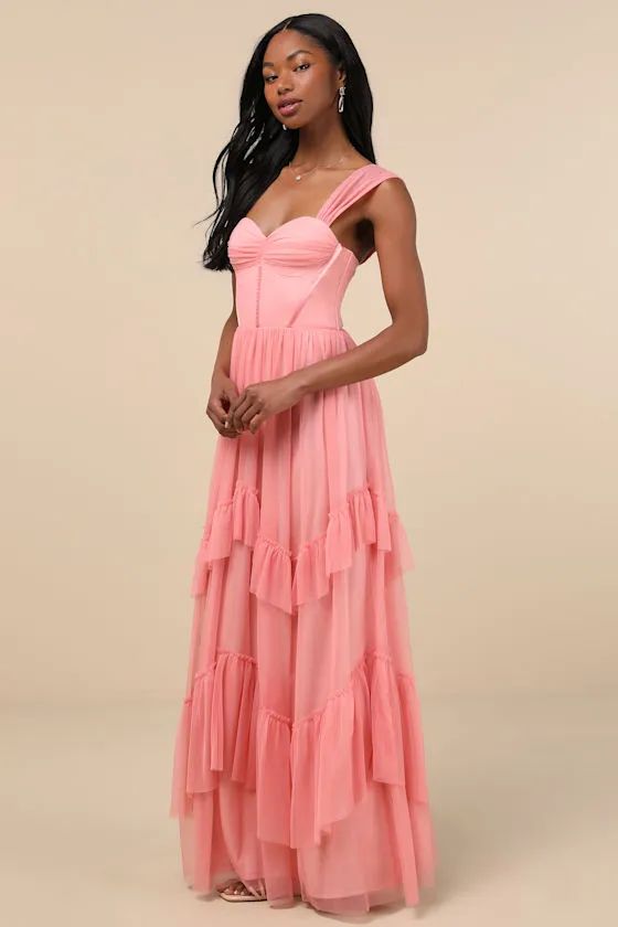 Stunning Personality Pink Mesh Off-the-Shoulder Maxi Dress sold by Lulus product image thumbnail 3