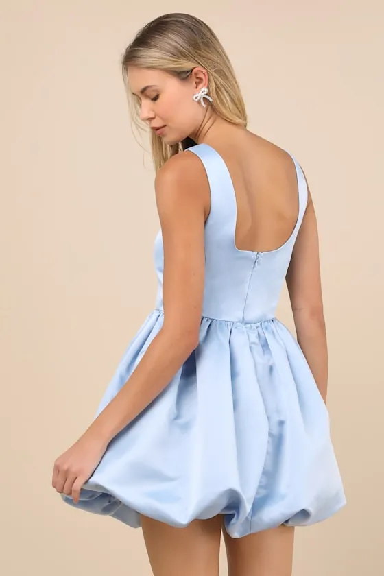 Regal Cutie Light Blue Satin Square Neck Bubble-Hem Mini Dress sold by Lulus product image thumbnail 2