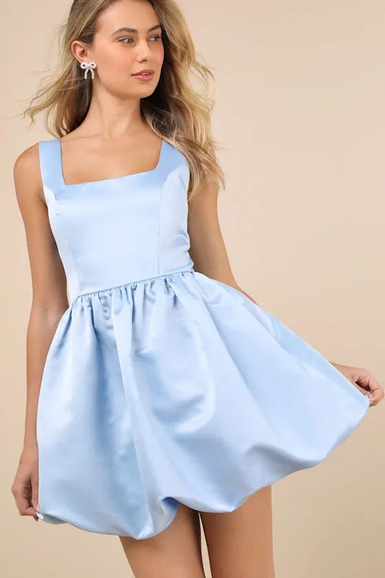 Regal Cutie Light Blue Satin Square Neck Bubble-Hem Mini Dress sold by Lulus product image thumbnail 4