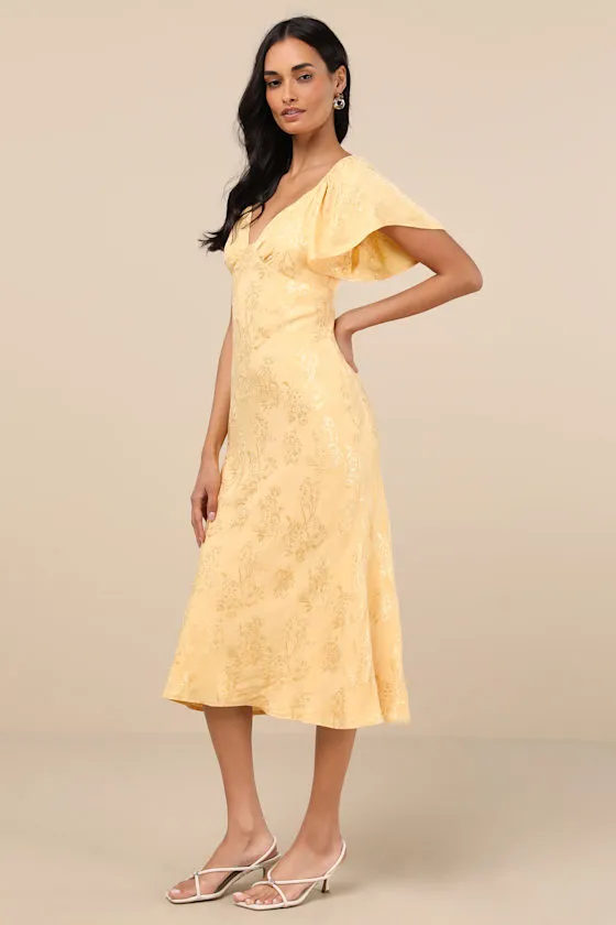 Effervescent Afternoon Yellow Satin Flutter Sleeve Midi Dress sold by Lulus product image thumbnail 2