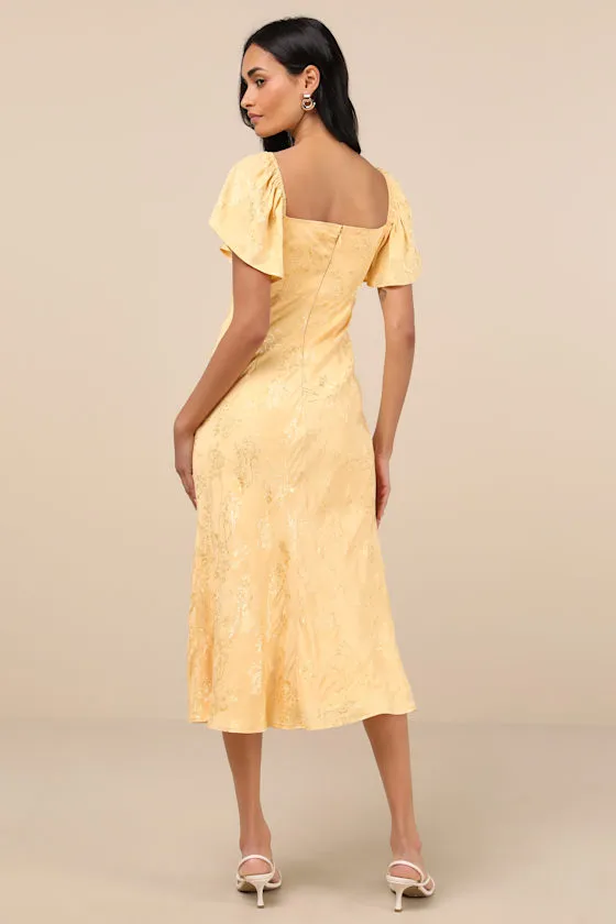 Effervescent Afternoon Yellow Satin Flutter Sleeve Midi Dress sold by Lulus product image thumbnail 3