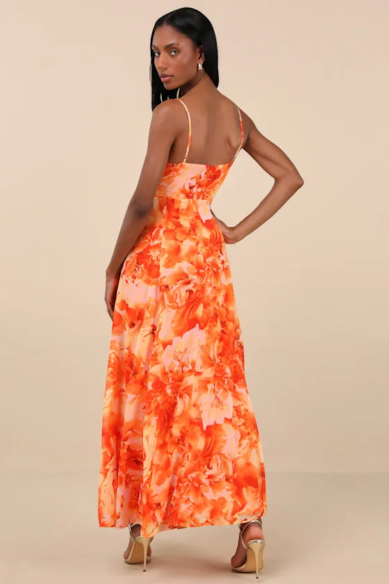 Beautiful Soul Orange Floral Print Twist-Front Maxi Dress sold by Lulus product image thumbnail 2