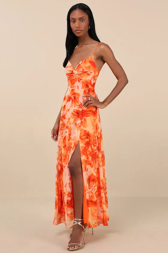 Beautiful Soul Orange Floral Print Twist-Front Maxi Dress sold by Lulus product image thumbnail 3