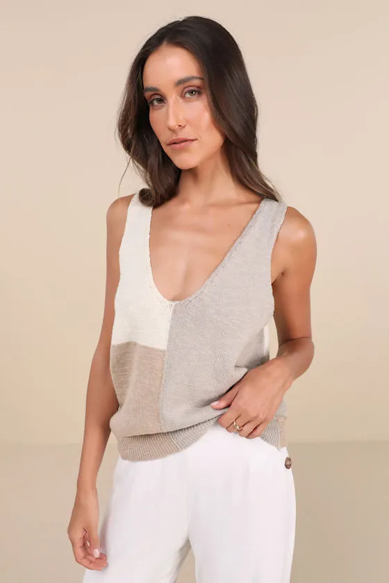 Modern Look Ivory and Grey Color Block Sweater Knit Tank Top sold by Lulus product image thumbnail 2