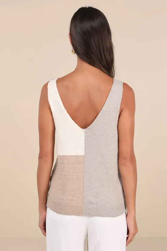 Modern Look Ivory and Grey Color Block Sweater Knit Tank Top sold by Lulus product image thumbnail 3