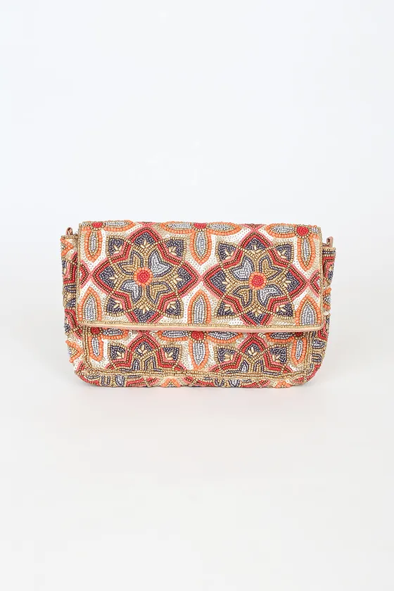 Style that Stuns Gold Multi Floral Beaded Clutch sold by Lulus product image thumbnail 3