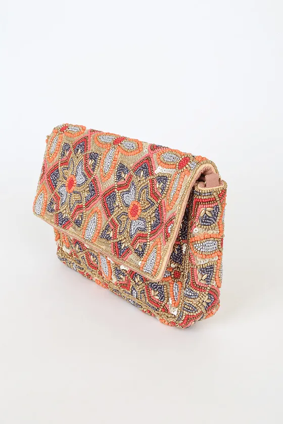 Style that Stuns Gold Multi Floral Beaded Clutch sold by Lulus product image thumbnail 4