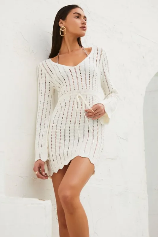 Poolside Presence Ivory Crochet Drawstring Swim Cover-Up sold by Lulus