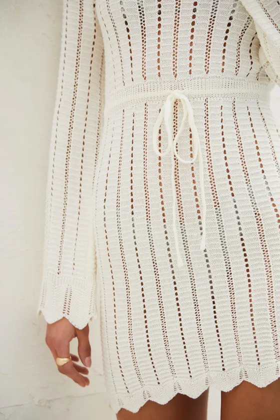 Poolside Presence Ivory Crochet Drawstring Swim Cover-Up sold by Lulus product image thumbnail 4