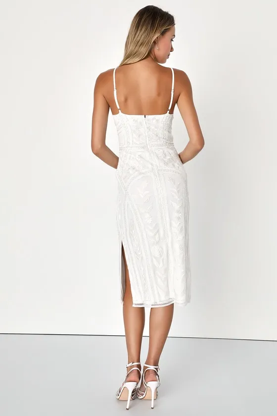 Alluring Interest White Sequin Embroidered Sleeveless Midi Dress sold by Lulus product image thumbnail 2