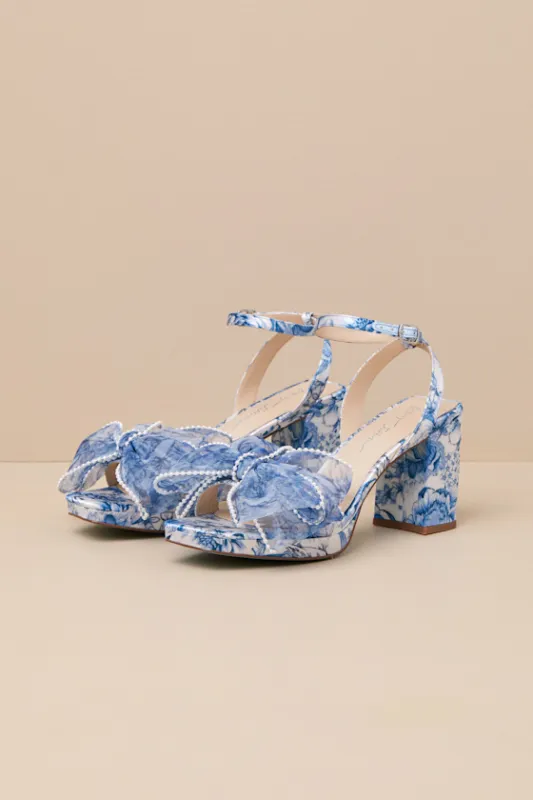 SB-Duke Blue Floral Bow High Heel Ankle Strap Sandals sold by Lulus