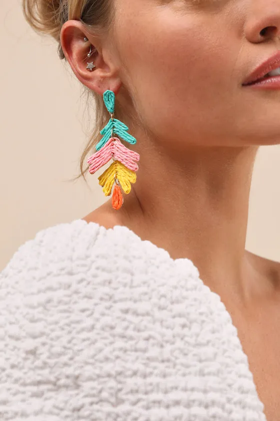 Tropical Mood Multi Raffia Leaf Earrings sold by Lulus