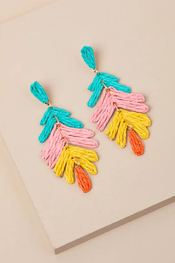 Tropical Mood Multi Raffia Leaf Earrings sold by Lulus product image thumbnail 2